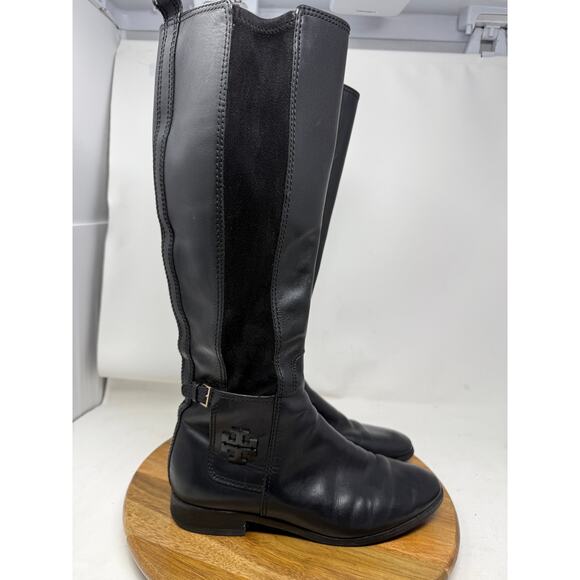 Torry Burch‎ Wyatt Black Leather Suede Tall Riding Zip Block Heel Size 8.5 M - Picture 9 of 12